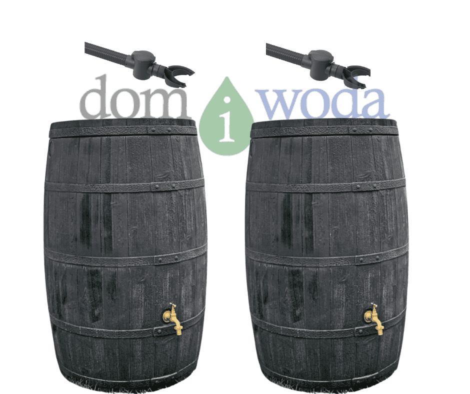 Kompletny zestaw retencyjny, rustykalna beczka 2x 500l, 2x kranik, 2x zbieracz, kolor grafitowy