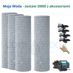 Zestaw 2000l. Zbiornik Arcado 500l x4szt., kolor granitowy, zbieracz Rapido x4, kranik x4, pompa naziemna