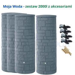 Zestaw 2000l. Zbiornik Arcado 500l x4szt., kolor czarny granit, zbieracz Rapido x4, kranik x4