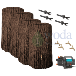 Zestaw 2000l. Zbiornik drzewo, kora 4x 500l,  4x kranik, 4x zbieracz Speedy, pompa naziemna Gardena, połączenie zbiornik-pompa