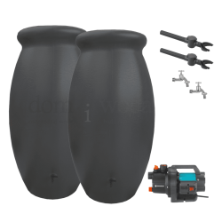 Zestaw retencyjny 2000l. Zbiornik na deszczówkę Amfora 2x 1000l, pompa naziemna, akcesoria, kolor grafitowy
