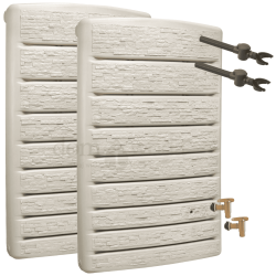 Zestaw retencyjny. Zbiornik na deszczówkę Extra Slim 400l x2- wąski, z kranem, beż piaskowy, zbieracz Speedy x2