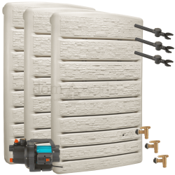 Zestaw retencyjny. Zbiornik na deszczówkę Extra Slim 400l x3- wąski, z kranem, beż piaskowy, zbieracz Speedy x3, pompa