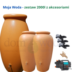 Moja Woda- zestaw 2000l. Amfora 1000l x1szt, Amfora 500l x2szt., kolor gliniany, zbieracz Rapido x3, kranik x3, pompa naziemna 