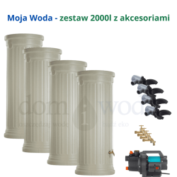 Moja Woda- zestaw 2000l. Zbiornik Kolumna 500l x4szt., kolor piaskowy, zbieracz Rapido x4, kranik x4, pompa naziemna