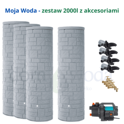 Moja Woda- zestaw 2000l. Zbiornik Arcado 500l x4szt., kolor granitowy, zbieracz Rapido x4, kranik x4, pompa naziemna