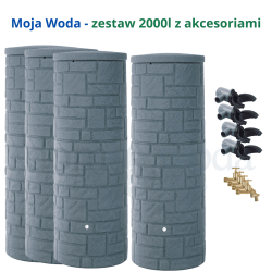 Moja Woda- zestaw 2000l. Zbiornik Arcado 500l x4szt., kolor czarny granit, zbieracz Rapido x4, kranik x4