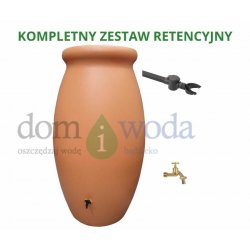 Kompletny zestaw, zbiornik na deszczówkę Amfora 1000l, zbieracz z filtrem, kranik mosiężny, kolor gliniany